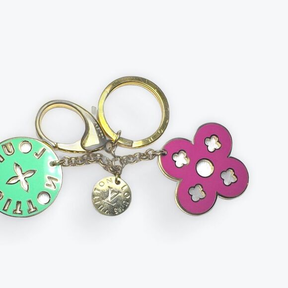 Auth Louis Vuitton Goldtone Key Ring Purse Accent Pink Green Preloved Bag Charm - Picture 10 of 14